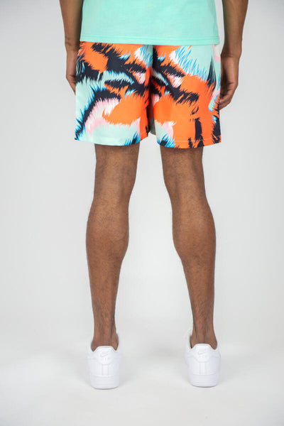 MEN BLACK/ ORANGE TIGER BOARD SHORTS