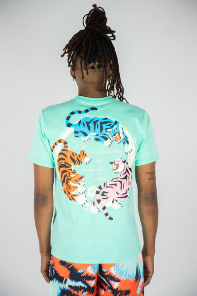 MEN TEAL MULTI TIGERS GRAPHIC TEE