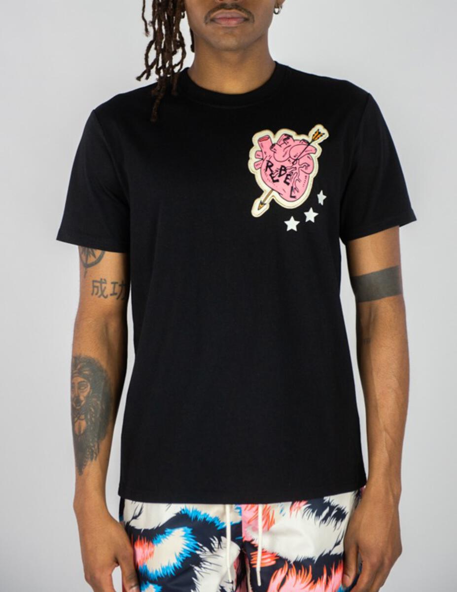 MEN BLACK REBEL ROMANCE TIGER PATCH TEE