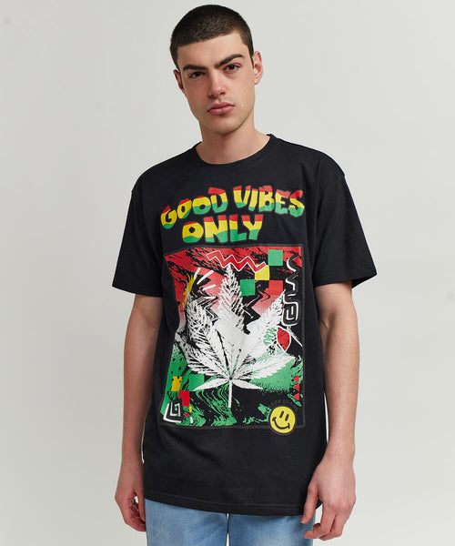 Men Black Reason Brand Good Vibes Only Tee