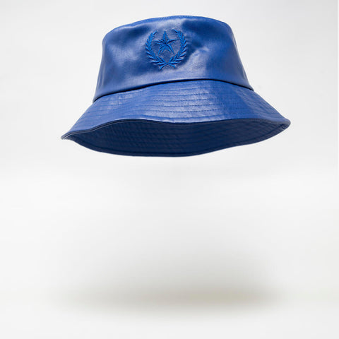 Men Gold Star Navy leather bucket hat