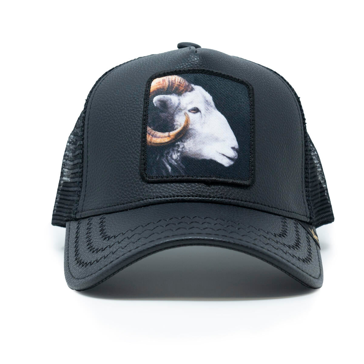 Leather Goat Black trucker hat