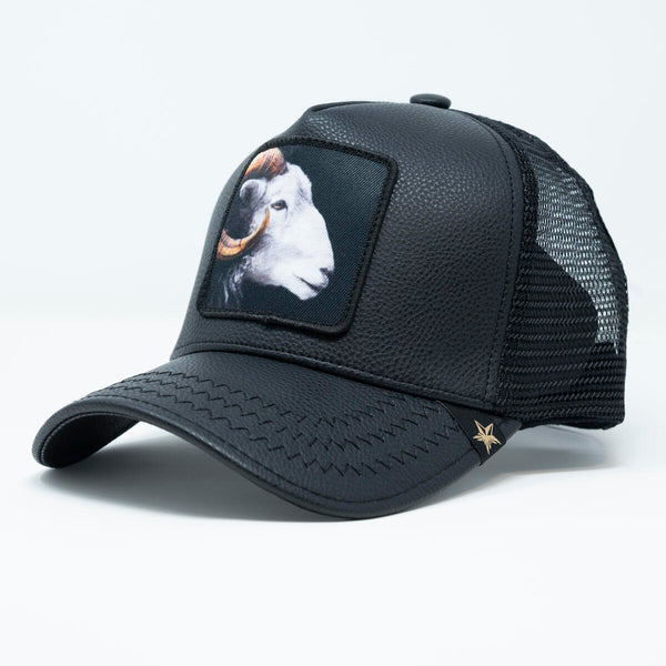 Leather Goat Black trucker hat