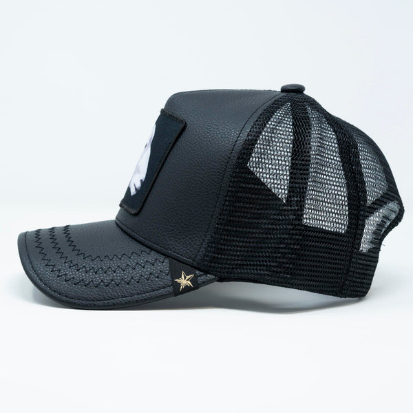 Leather Goat Black trucker hat