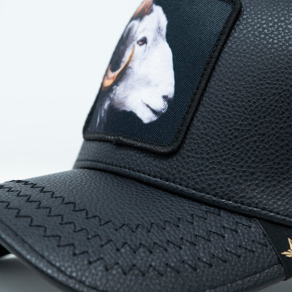 Leather Goat Black trucker hat