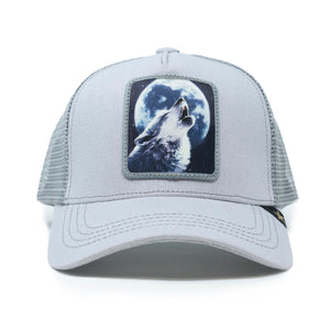 Gray Moon Wolf trucker hat