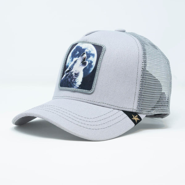 Gray Moon Wolf trucker hat