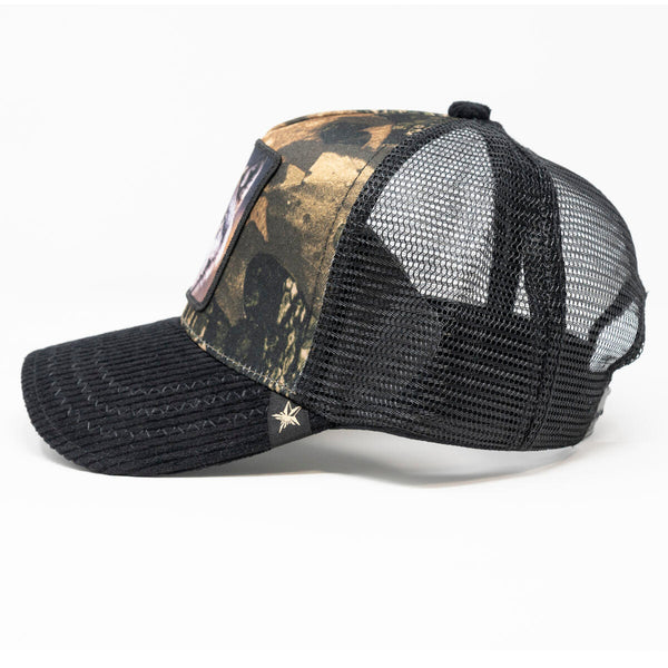 Wolf Camo/ Black trucker hat