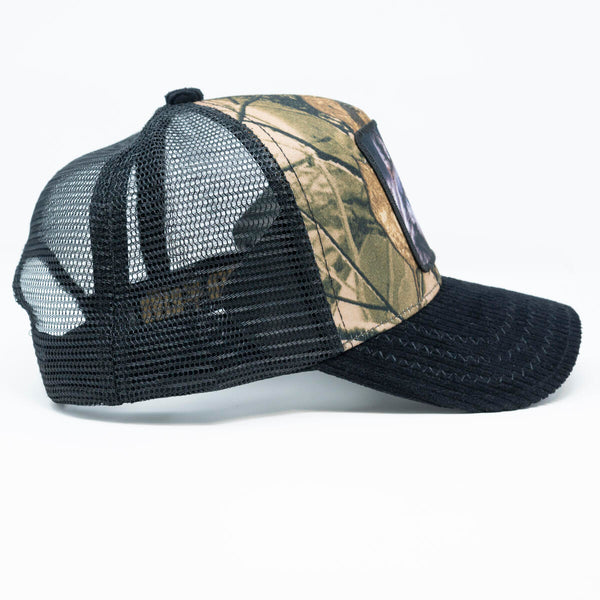 Wolf Camo/ Black trucker hat