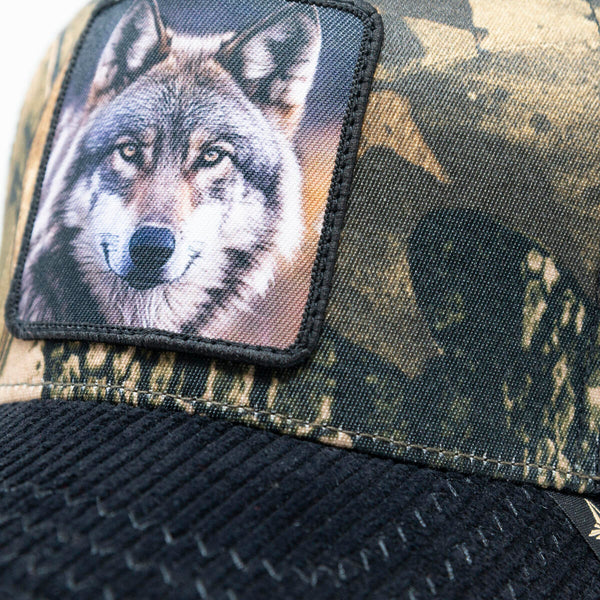 Wolf Camo/ Black trucker hat