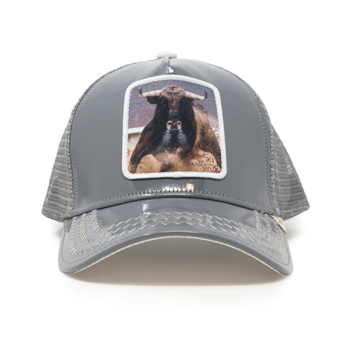 Men Gold Star trucker hat Grey bull