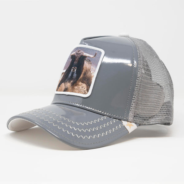 Men Gold Star trucker hat Grey bull