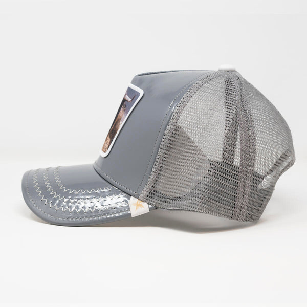 Men Gold Star trucker hat Grey bull