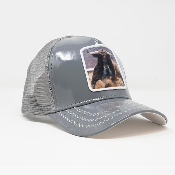 Men Gold Star trucker hat Grey bull