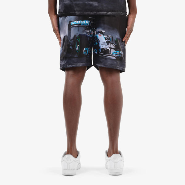 Men Black Smoke Race Car Shorts