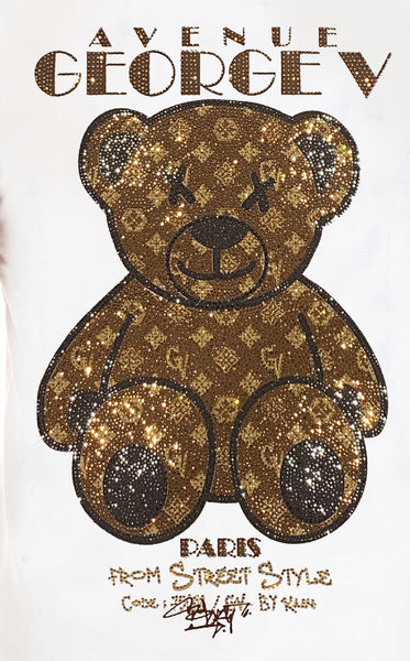 Men White George V Rhinestone Brown Teddy Bear