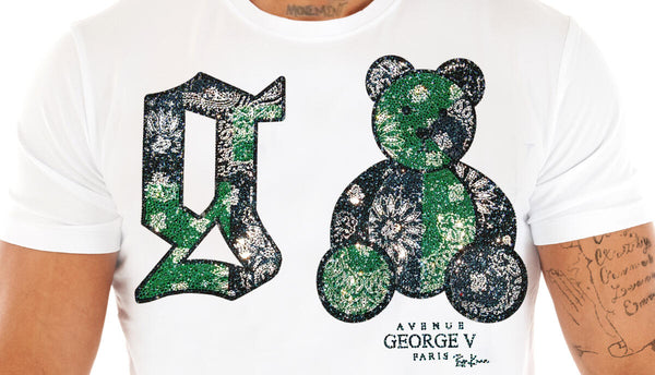 Men White/ Green George V Rhinestone G Teddy Bear