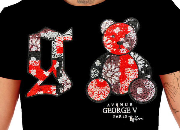 Men Black/ Red George V Rhinestone G Teddy Bear