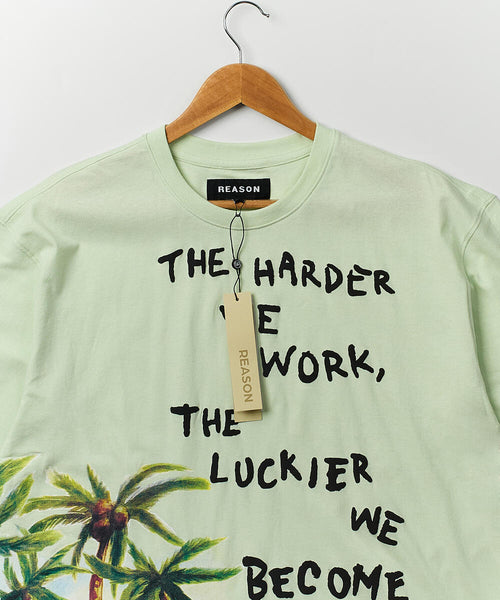 Men Olive Green Reason Brand Luckier We Become Tee - Oversized