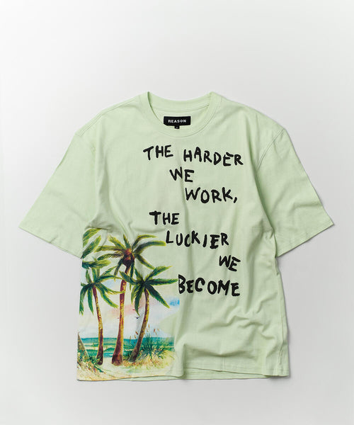 Men Olive Green Reason Brand Luckier We Become Tee - Oversized