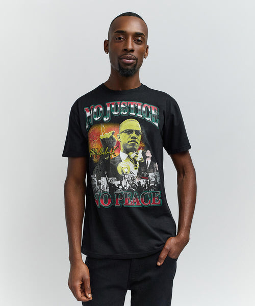 Men Black Reason Brand Malcolm X No Peace Tee