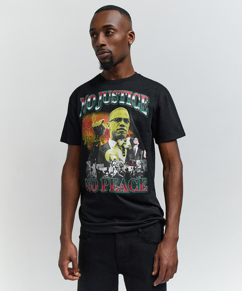 Men Black Reason Brand Malcolm X No Peace Tee