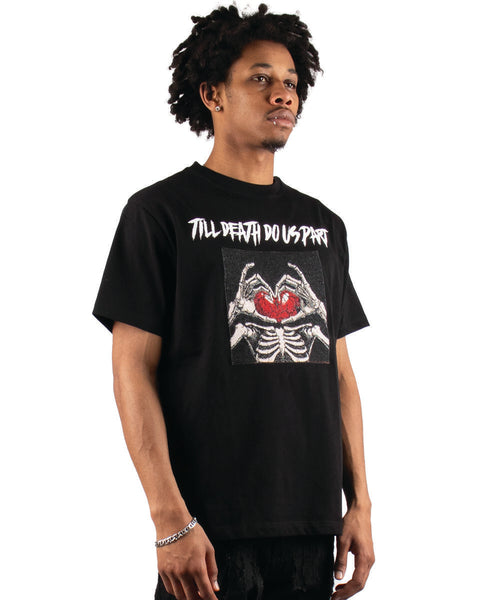 MEN'S MAJESTIK BLACK TILL DEATH DO US PART TAPESTRY PATCH TEE