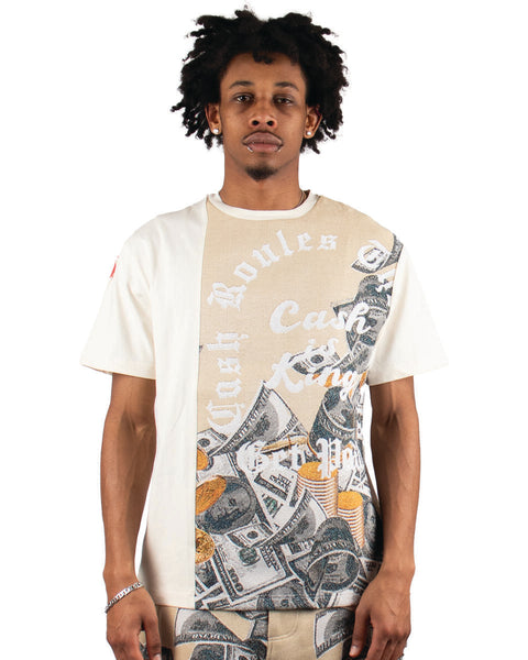 MEN'S MAJESTIK EGG SHELL GET PAID TAPESTRY PATCH TEE