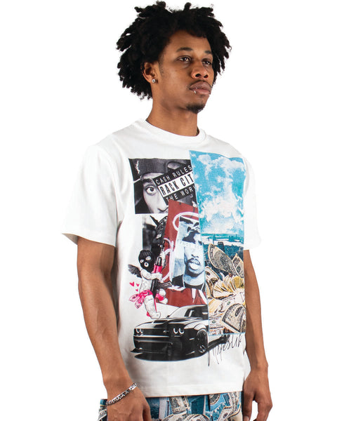 MEN'S MAJESTIK WHITE RACK CITY HEAVY TAPESTRY PATCH TEE