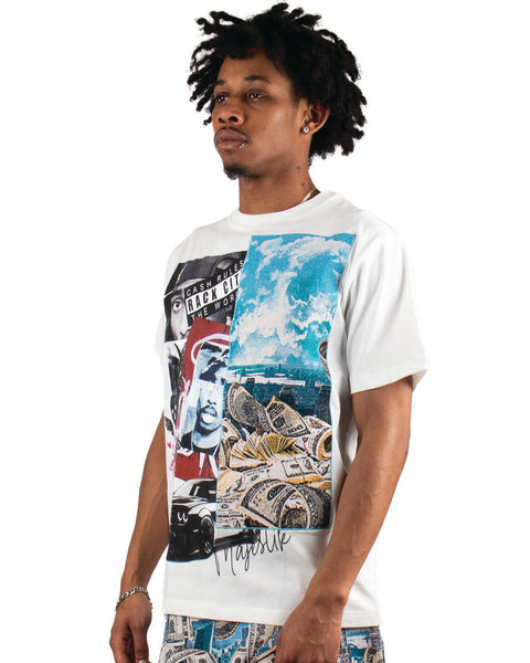 MEN'S MAJESTIK WHITE RACK CITY HEAVY TAPESTRY PATCH TEE