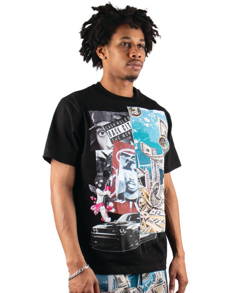 MEN'S MAJESTIK BLACK RACK CITY HEAVY TAPESTRY PATCH TEE