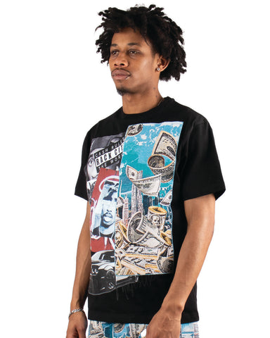 MEN'S MAJESTIK BLACK RACK CITY HEAVY TAPESTRY PATCH TEE