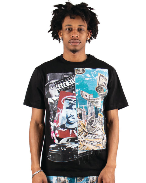 MEN'S MAJESTIK BLACK RACK CITY HEAVY TAPESTRY PATCH TEE