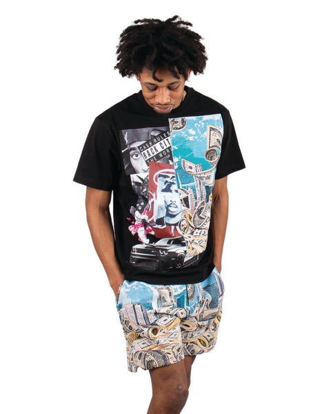 MEN'S MAJESTIK BLACK RACK CITY HEAVY TAPESTRY PATCH TEE