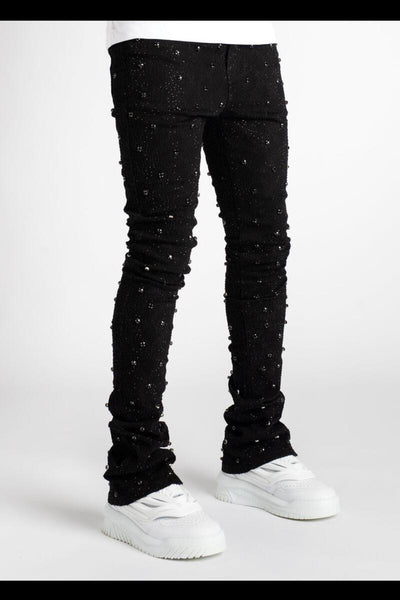 MEN BLACK EMBELLISH RHINESTONE FLARE DENIM