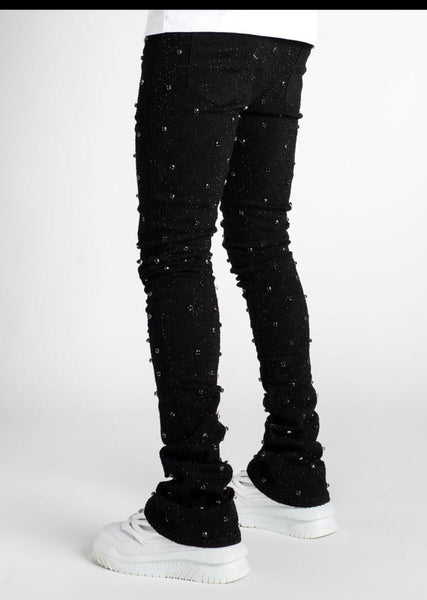 MEN BLACK EMBELLISH RHINESTONE FLARE DENIM