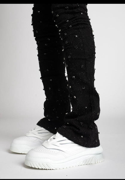 MEN BLACK EMBELLISH RHINESTONE FLARE DENIM