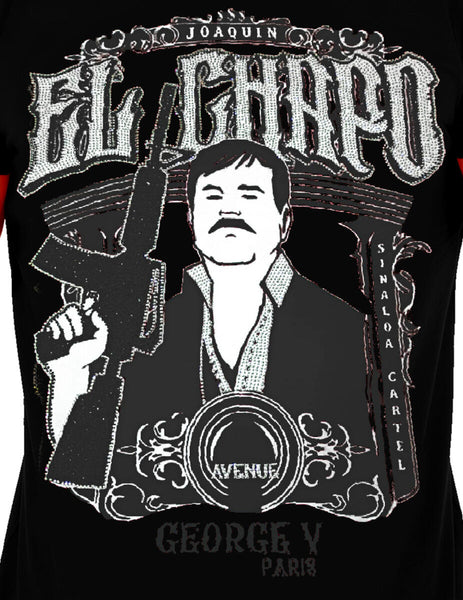 Men Black George V Rhinestone El Chapo