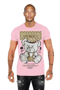 Men Pink George V Rhinestone Silver Teddy Bear