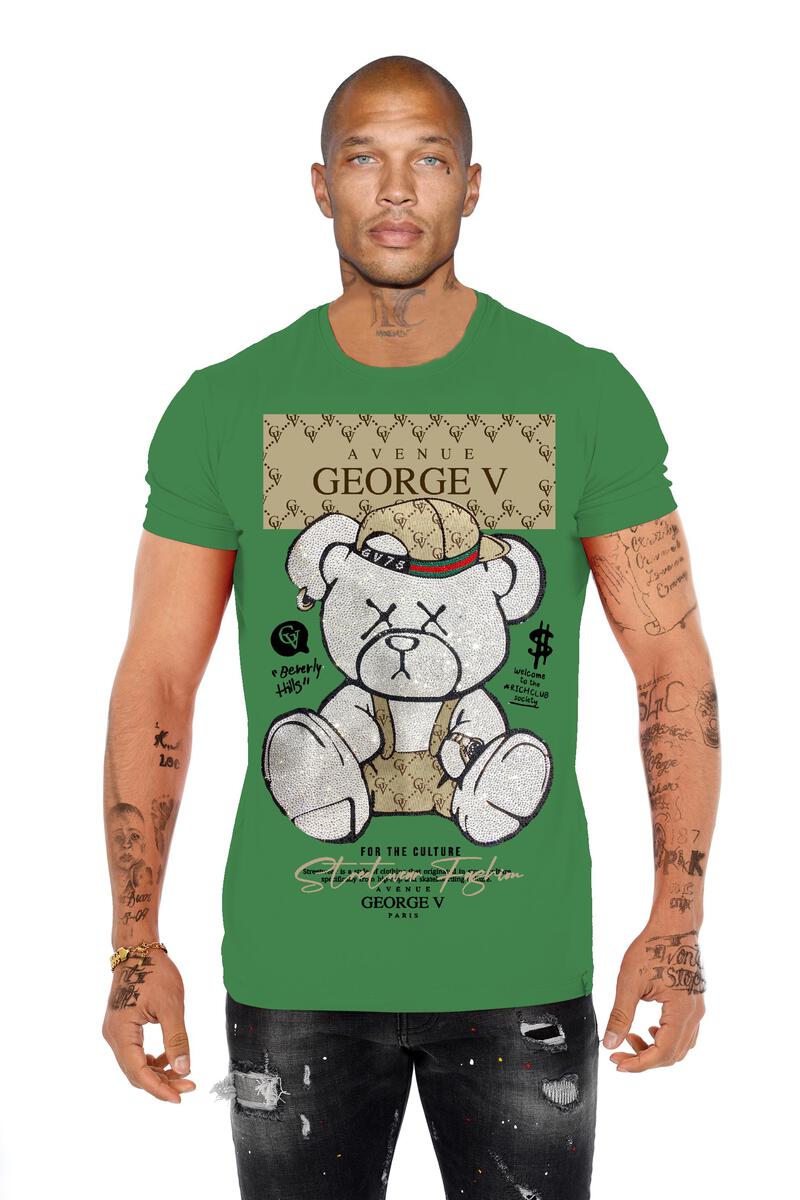 Men Green George V Rhinestone Silver Teddy Bear