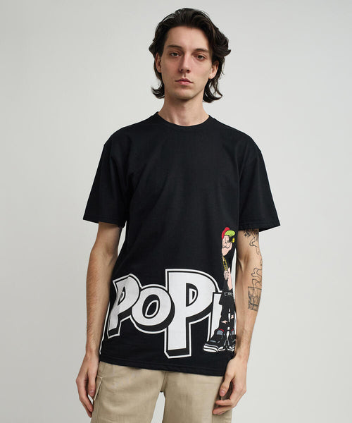 Men Black Reason Brand Popeye Side Print Tee