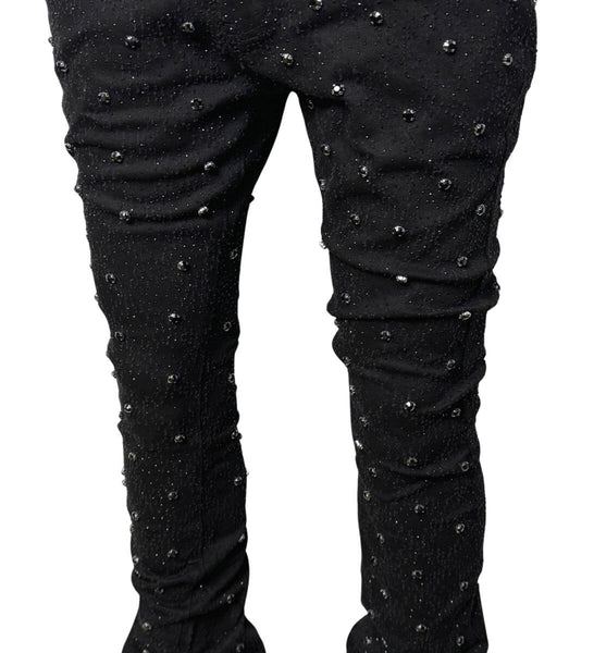 MEN BLACK EMBELLISH RHINESTONE FLARE DENIM
