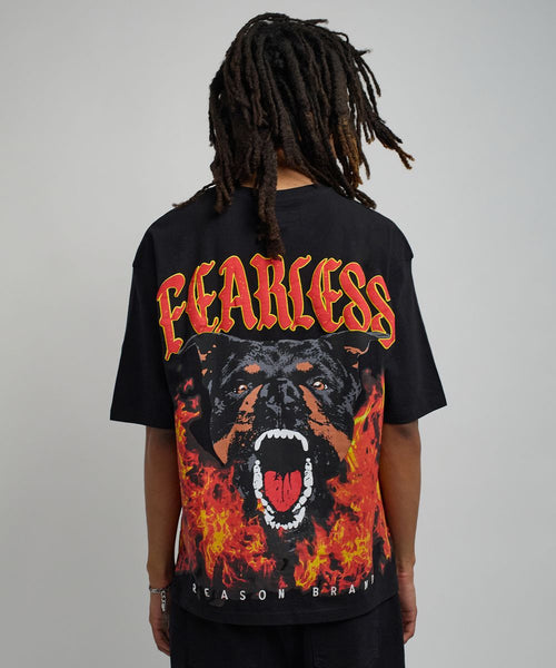 Men Black Reason Brand Fearless Box Tee - Oversized