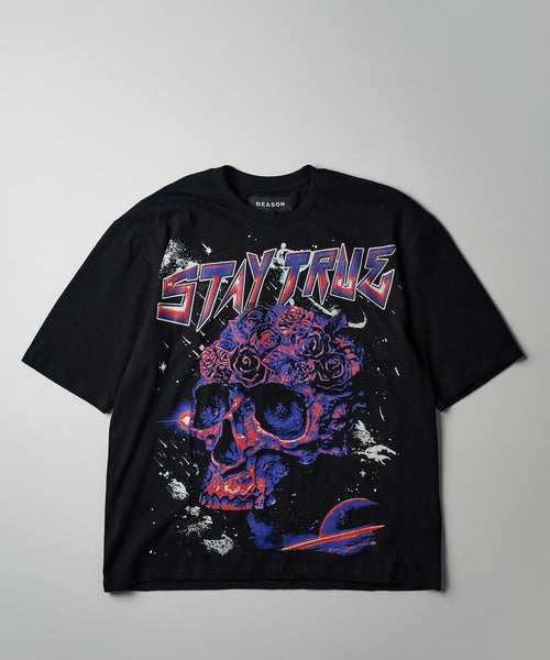 Men Black Reason Brand Stay True World Tour Tee - Oversized