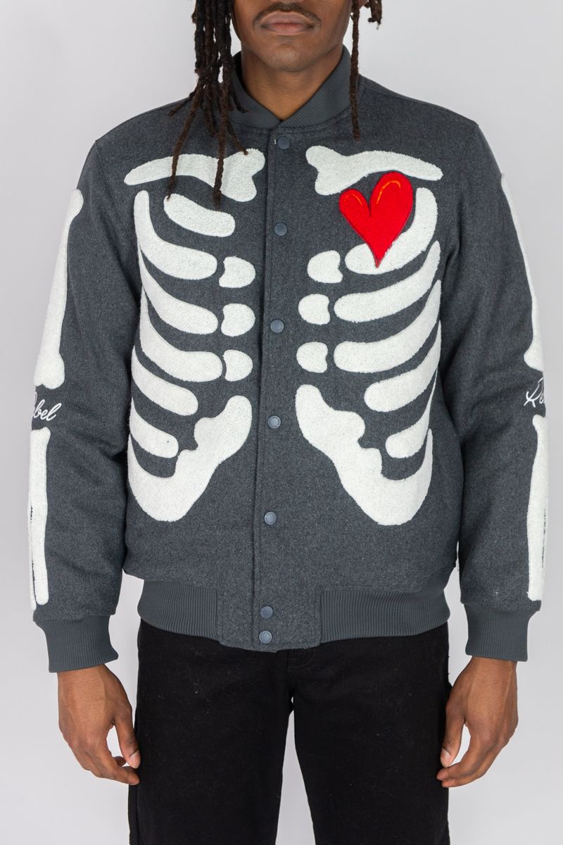 MEN GREY SKELETON MELTON JACKET