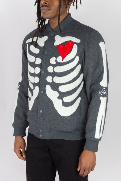 MEN GREY SKELETON MELTON JACKET