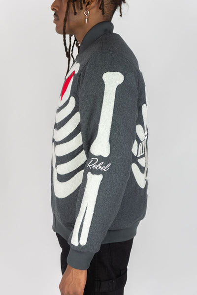 MEN GREY SKELETON MELTON JACKET