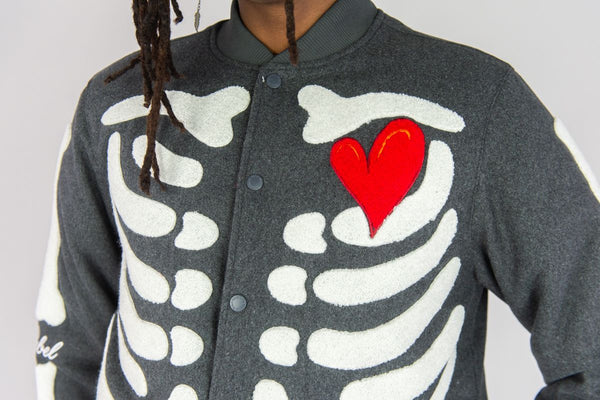 MEN GREY SKELETON MELTON JACKET