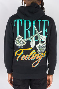 MEN BLACK TRUE FEELINGS FLEECE HOODIE