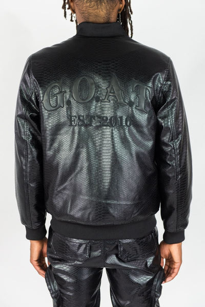 MEN BLACK CROC PU BOMBER JACKET PADDED